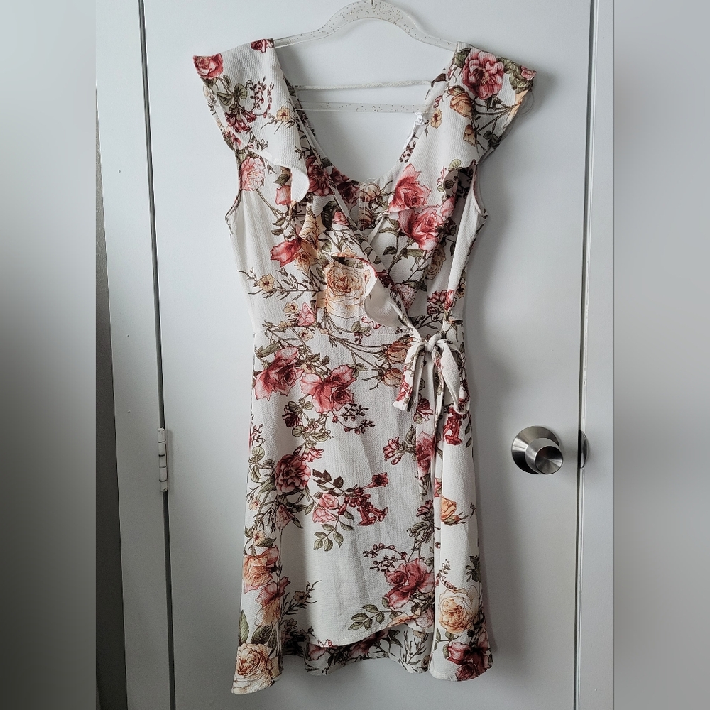 Floral ruffle wrap dress